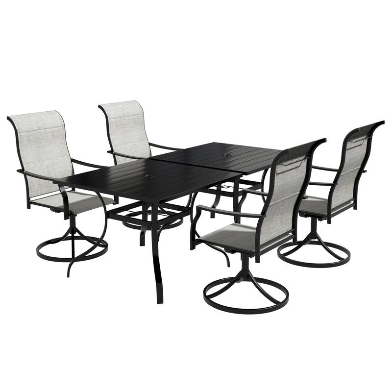 Clihome Outdoor 6 Piece Patio Textiliene Swivel Chair Dining Table Set