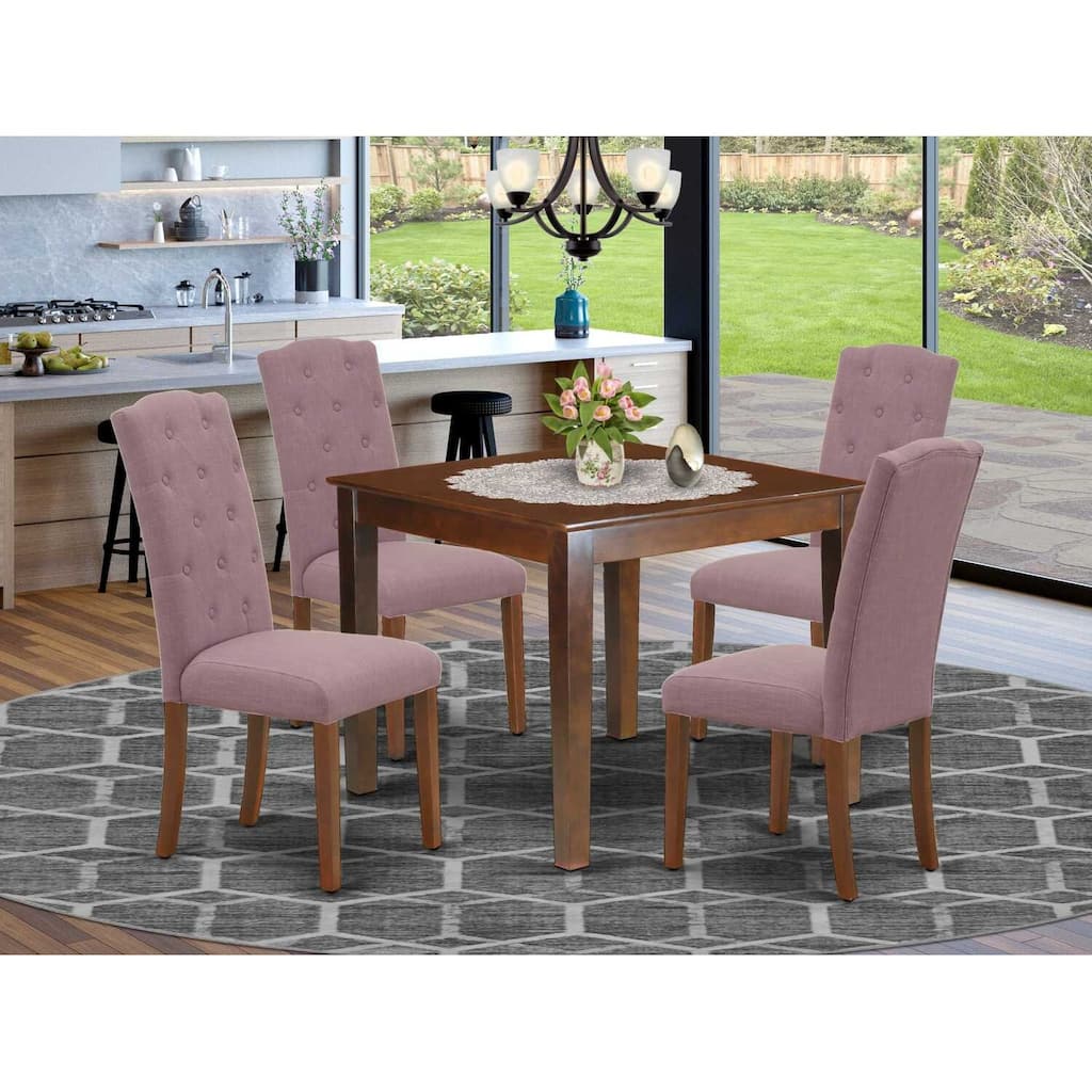 5-Piece Mahogany Finish Solid Wood Top - Square Dining Room Set - Seats 4