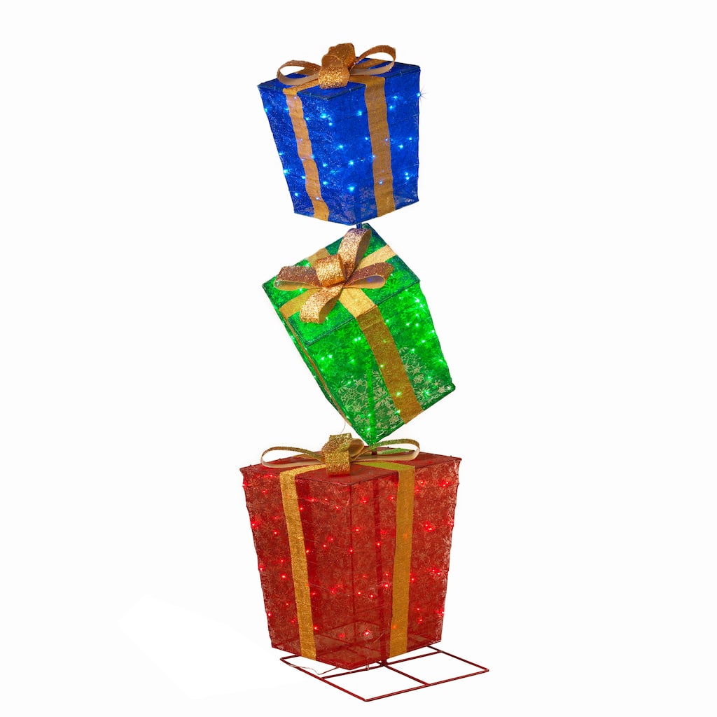 6 ft Tall Stacked Lighted Christmas Presents - Multicolor