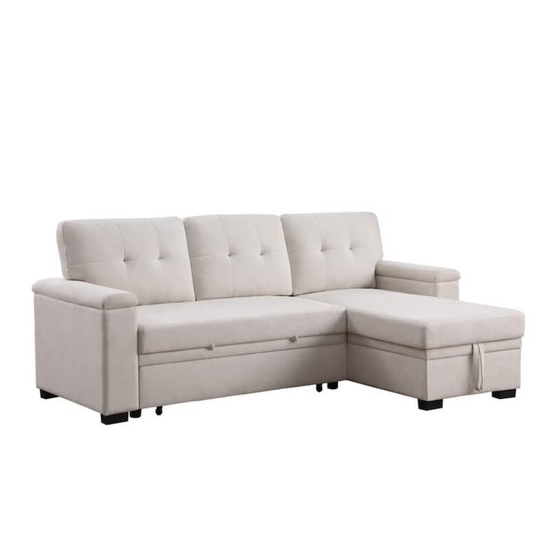 Lusy 85 Inch Reversible Sleeper Sectional Sofa with Storage Chaise, Beige