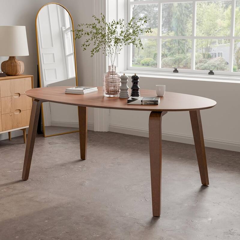 Oval Wooden Mid-Century Modern Dining Table in Walnut