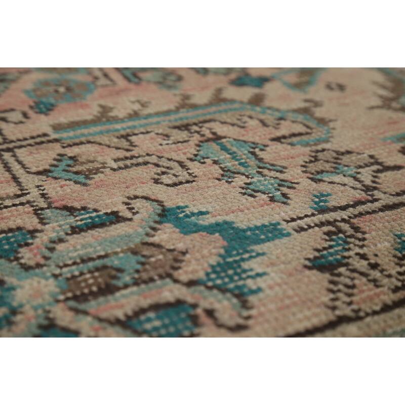 Pink Geometric Tabriz Persian Area Rug Hand-Knotted Wool Carpet - 6'7" x 9'3"