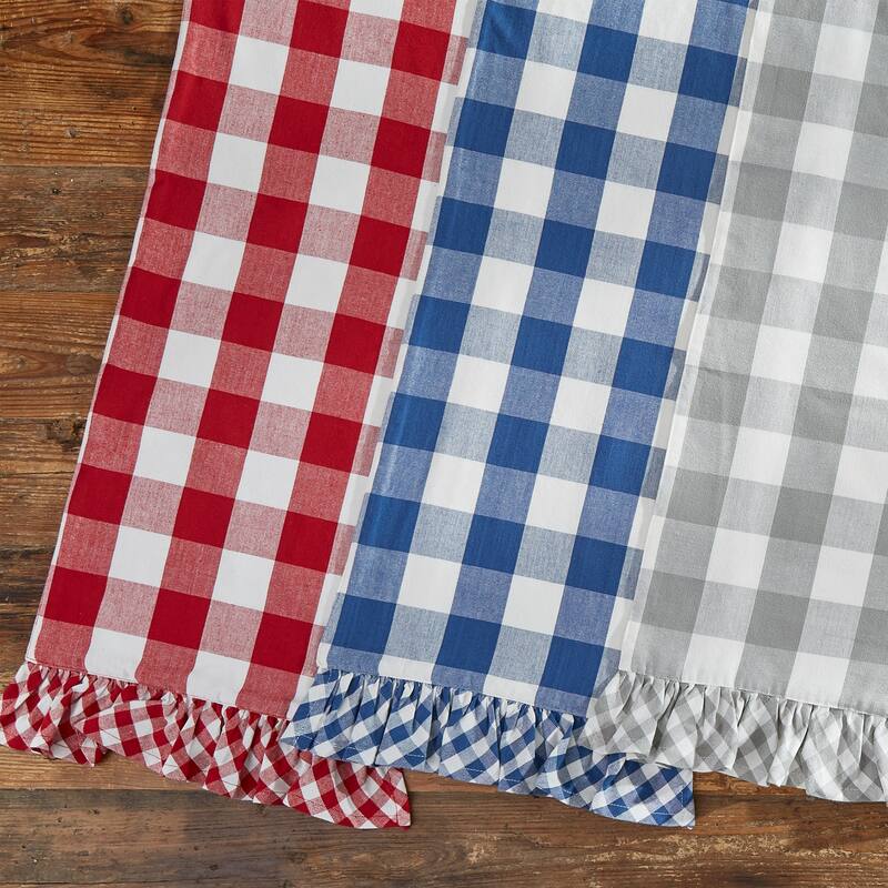 Park Designs Buffalo Check Ruffled China Blue Table Runner 13" x 54" - 13" X 54"