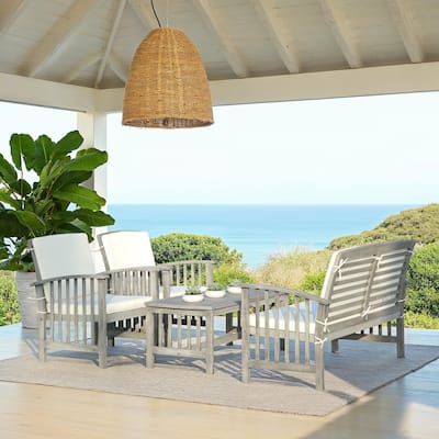 SAFAVIEH Outdoor Living Rocklin Grey Wash Acacia Wood 4-piece Furniture Set