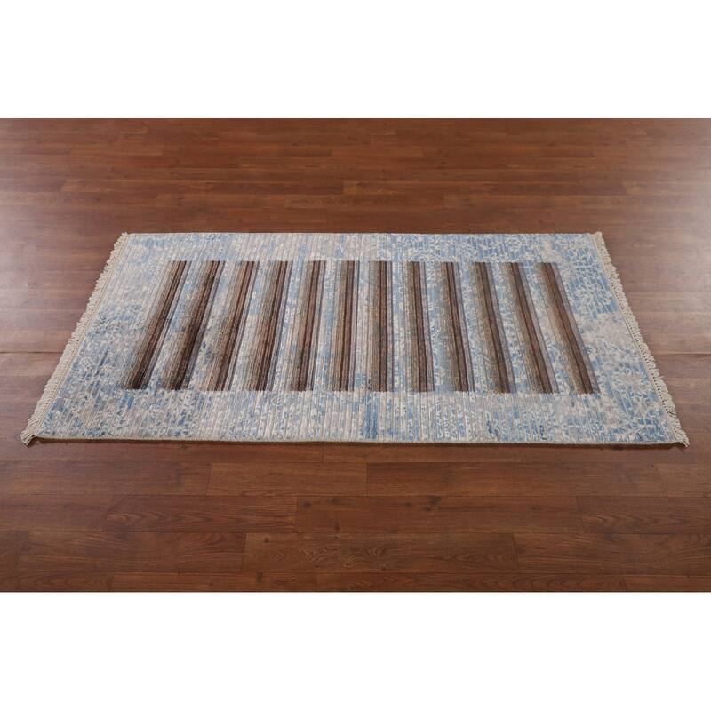 Multi-Color Striped Abstract Modern Accent Rug Handmade Wool Carpet - 2'8"x 4'10"