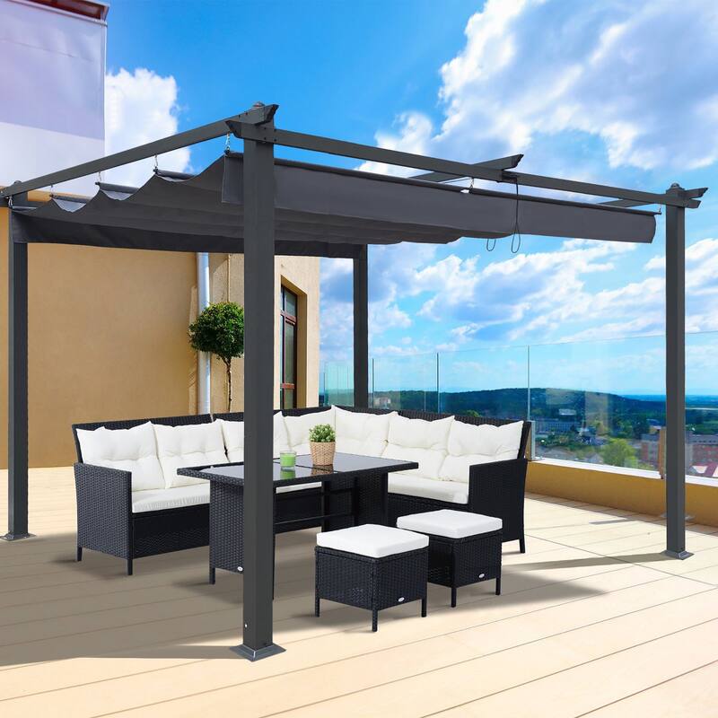 13' x10' Outdoor Steel Patio Pergola with Grey Shade Canopy