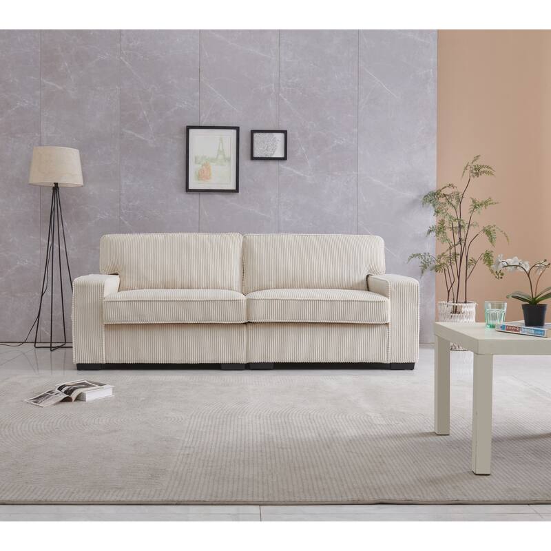 Velvet Upholstered Loveseat Sofa, Couch Settee with Adjustable Headrest, 2 Seater Sofa with Square Armrest and Wood Frame