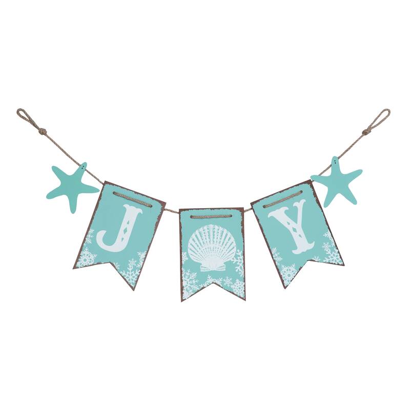 Transpac Wood 30 in. Blue Christmas Joy Coastal Banner