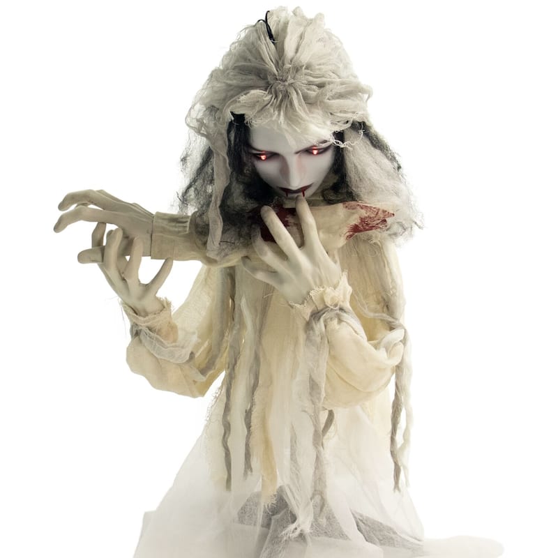 Haunted Hill Farm 31 In. Groundbreaker Animatronic Bride, Indoor/Outdoor Halloween Decoration, Flashing Red Eyes, Battery