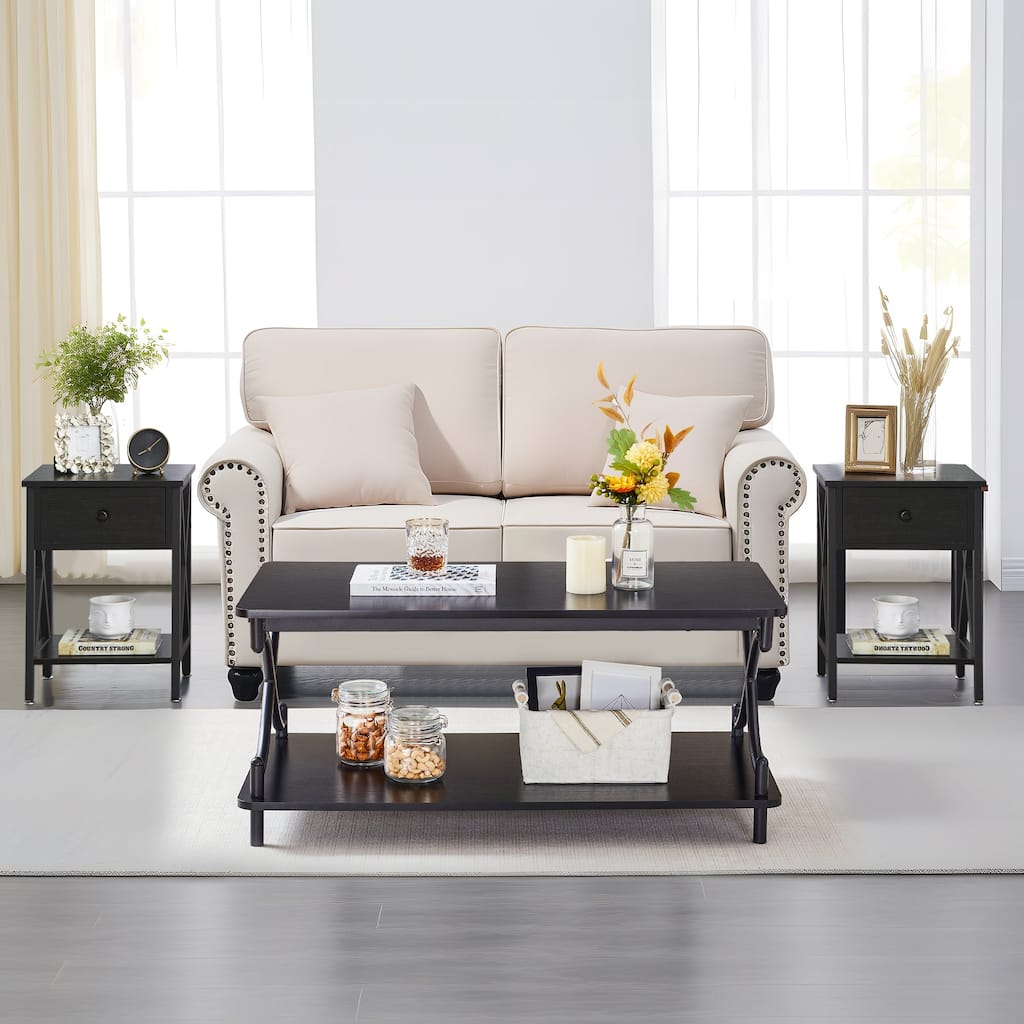 Javlergo Modern 3 Piece Coffee Table Set for Living Room Includes Wood Coffee Table and End Table Set