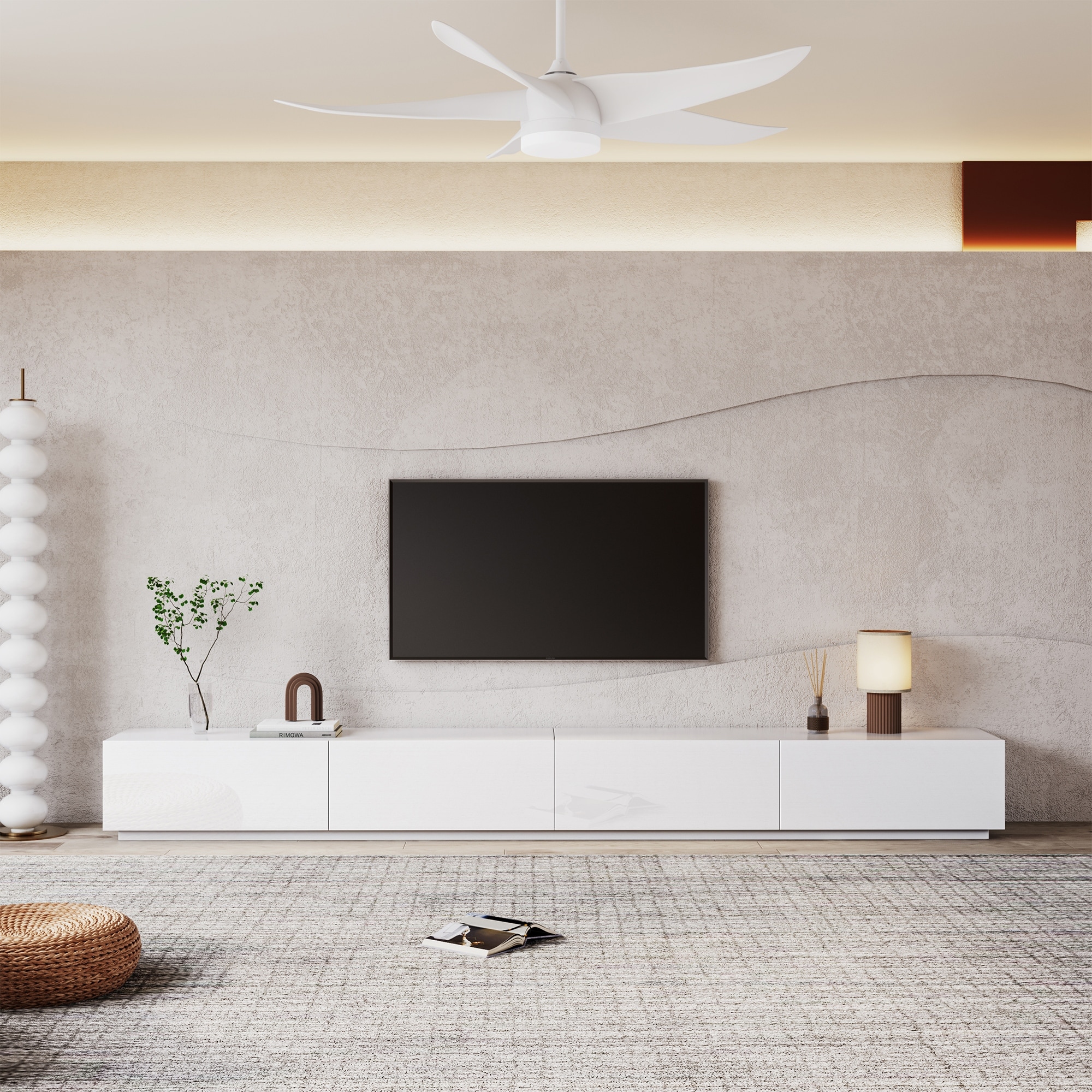 Minimalist Wood TV Stand with 4 Drawers, Modern Long Media Console for up to 100 Inch, Fully Assembled