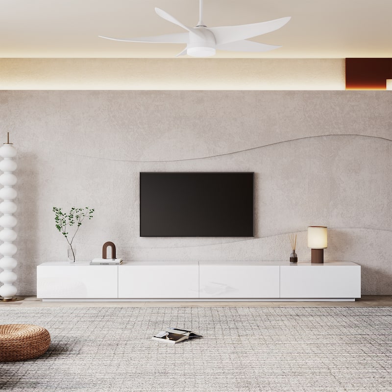 Minimalist Wood TV Stand with 4 Drawers, Modern Long Media Console for up to 100 Inch, Fully Assembled