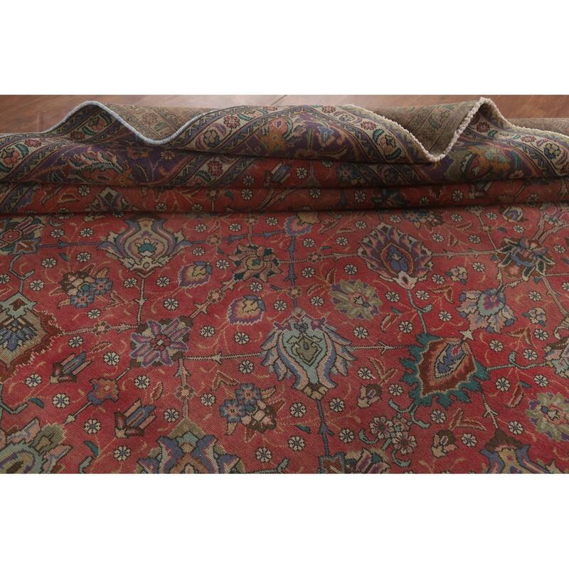 Hand Knotted Oriental 100% Wool Carpet Traditional All-Over Pink Tabriz Area Rug - 12' 8'' X 9' 8''