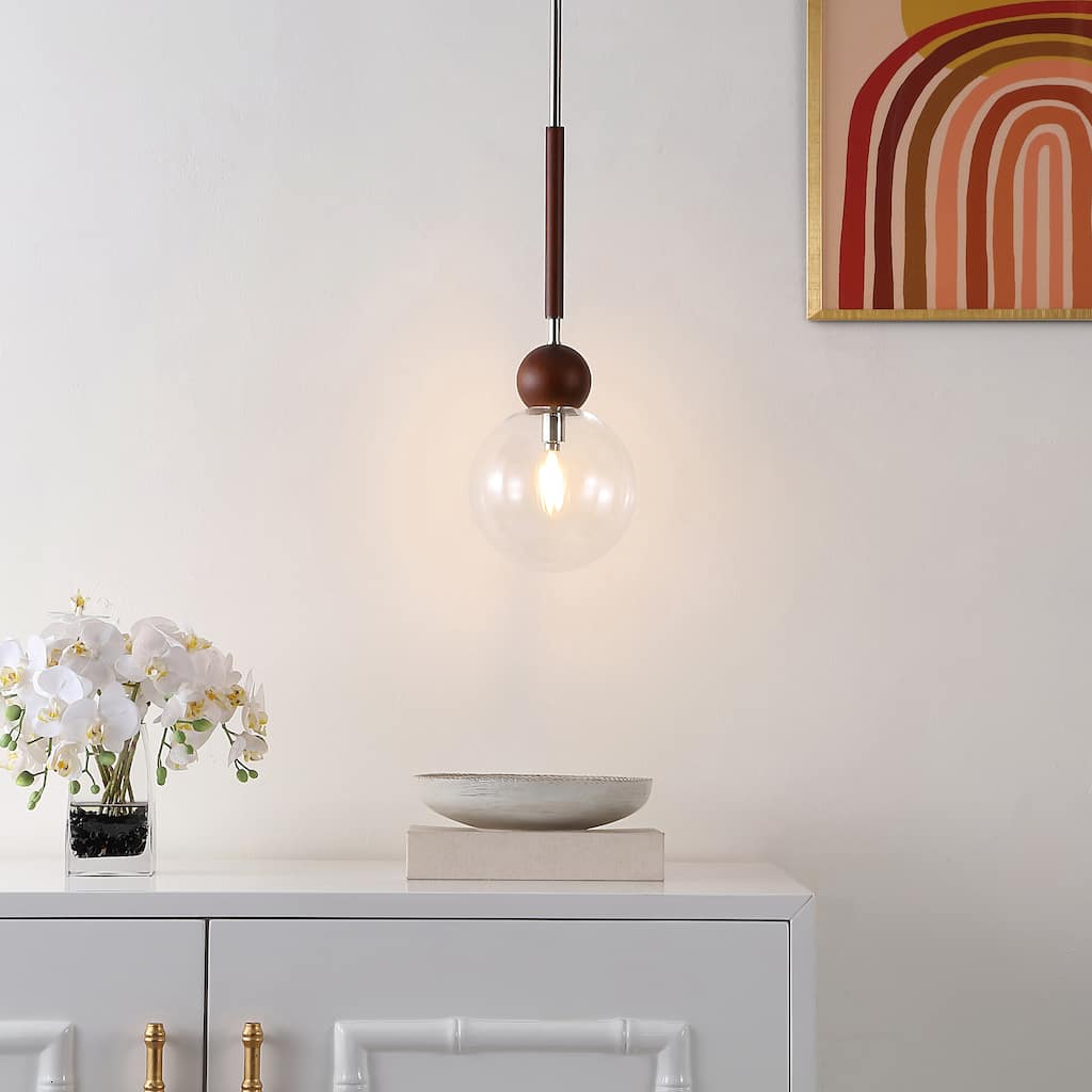 SAFAVIEH Lighting Firica Extendable Pendant - 7 In. W x 7 In. D x 22-52 In. H - Dark Walnut/Nickle - 7Wx7Dx52H