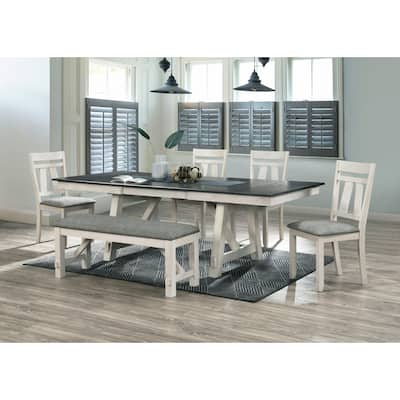 Freyya Chalk Gray Fabric Extendable Dining Room Set