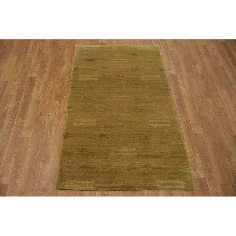 Hand Knotted Oriental 100% Wool Carpet Modern Abstract Beige & Ivories Nepalese Area Rug - 5' 0'' X 3' 0''