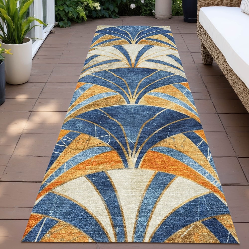 Machine Washable Indoor/Outdoor Geo Mosaic Chantille Rug