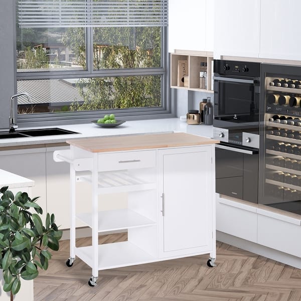 slide 2 of 9, HOMCOM 4-Tier Rolling Kitchen Island Utility Trolley Serving Cart Kitchen Storage Cart w/ Butcher Block Countertop