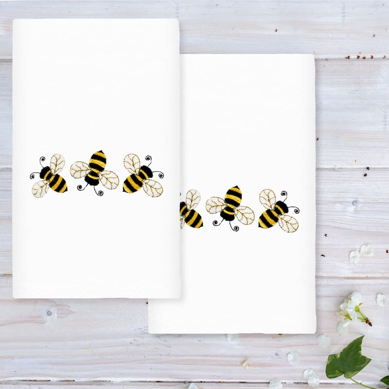 Authentic Hotel and Spa Bee Dance - Embroidered Luxury 100% Turkish Cotton Hand Towel (Set of 2)