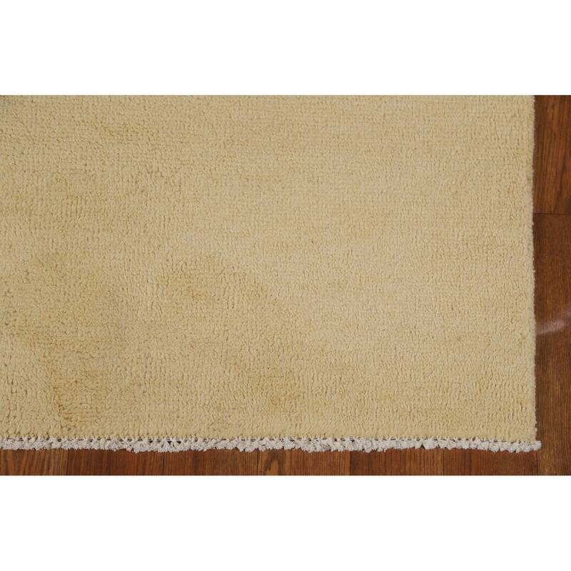 Hand Knotted Oriental 100% Wool Carpet Modern Solid Beige & Ivories Gabbeh Runner Rug - 10' 2'' X 3' 2''