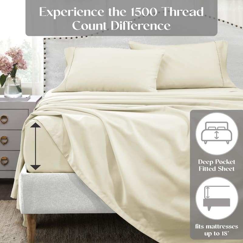 Superior Cotton Blend Solid 1500 Thread Count Deep Pocket Bed Sheet Set