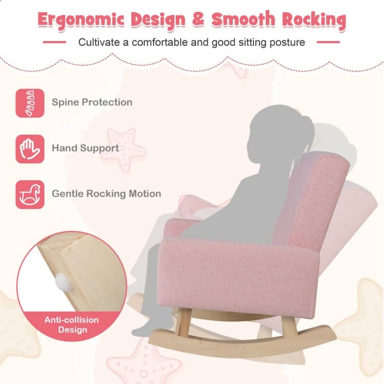 Kids Rocking Chair with Solid Wood Legs - 19.68" x 18.5" x 21.65"
