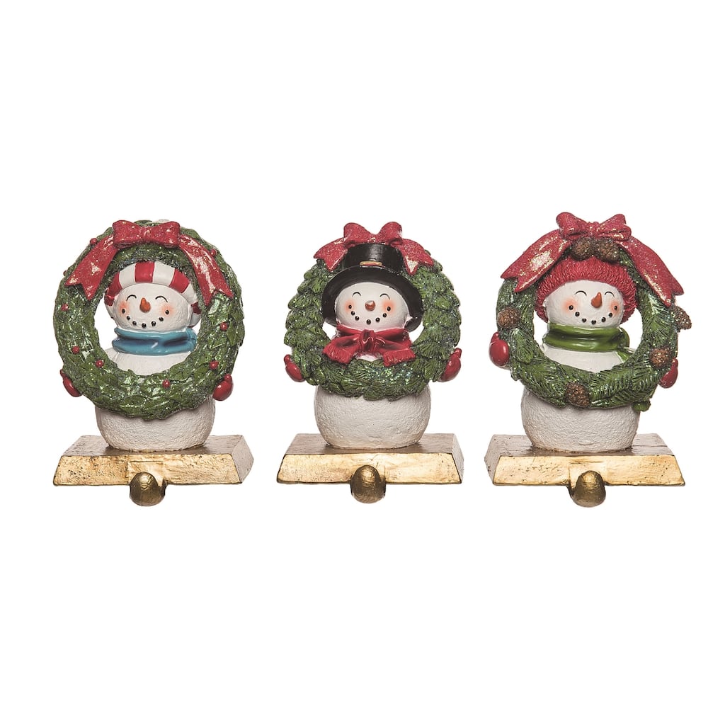 Transpac Resin Snowman Stocking Holder Set of 3 Christmas Home Decorations