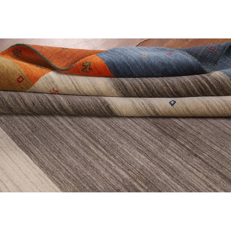 Striped Gabbeh Indian Area Rug Handmade Multi-Color Wool Carpet - 8'1"x 9'7"