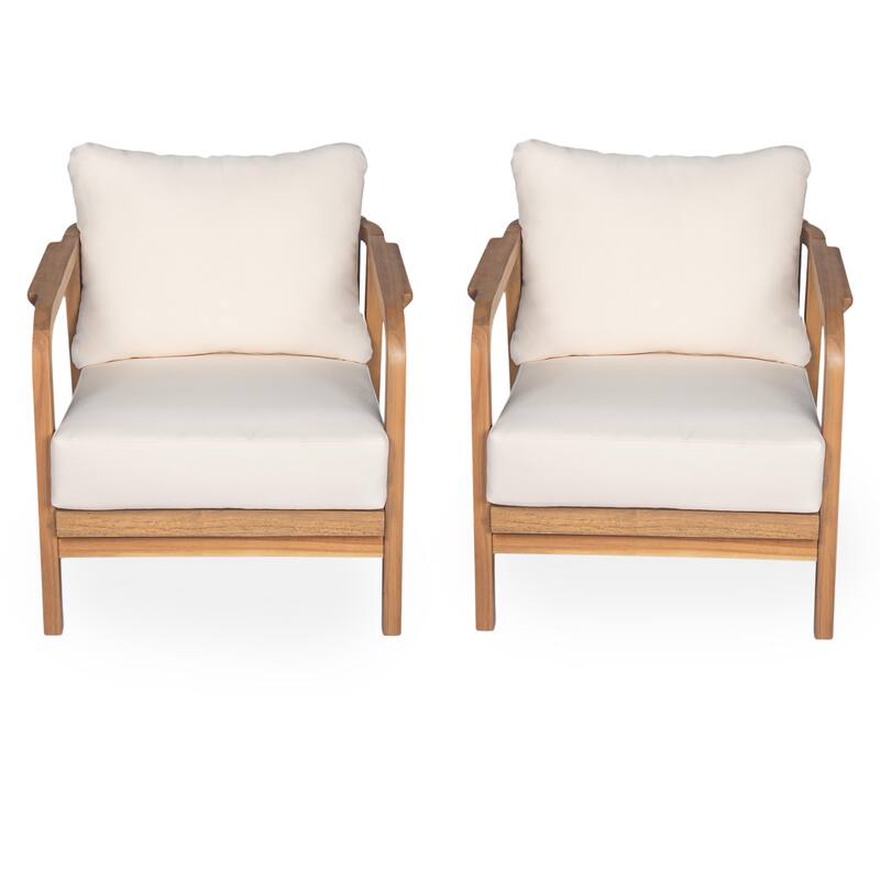 [Set of 2] 28" Outdoor Lounge Chair with Woven Backrest, Solid Wood Frame, Comfortable Cushions