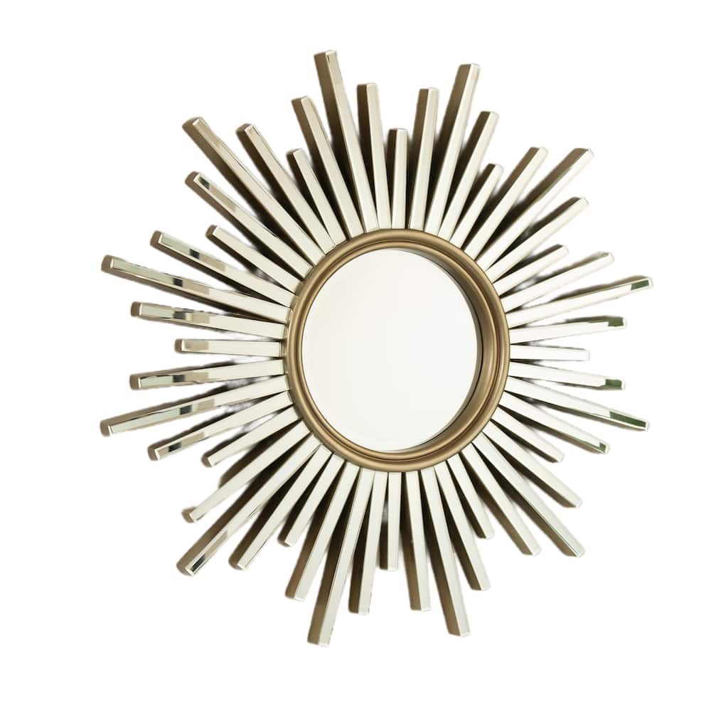 33" Gemme Mirror, Luxury Style PU Sunburst-shaped Art Decorative Mirror, Suitable for Bathroom, Bedroom, Living Room - Silver