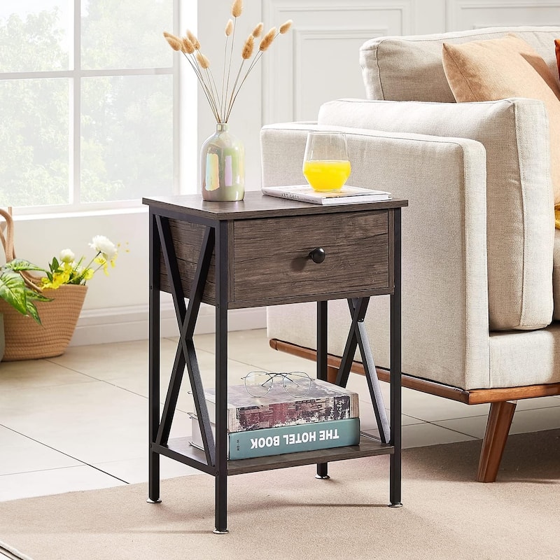 VECELO Mid Century Modern Nightstand with Storage Shelves, Set of 2 Nightstands, End Table/Side Table