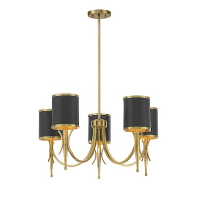 Matte Blackith Warm Brass Five Light Chandelier from the Quincy Collection