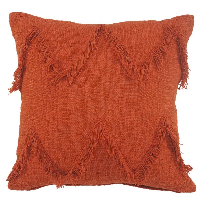 20" Red and Orange Handmade Chevron Square Throw Pillow