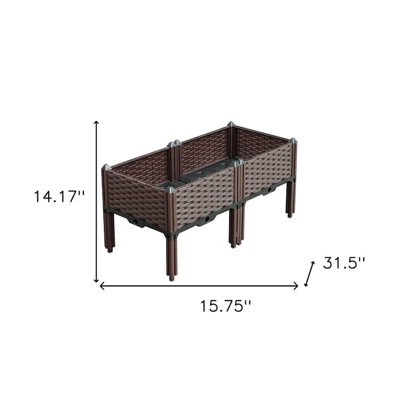 HomeRoots 32" X 16" Dark Brown Heavy Duty Plastic Rectangular Self Watering Raised Garden Bed