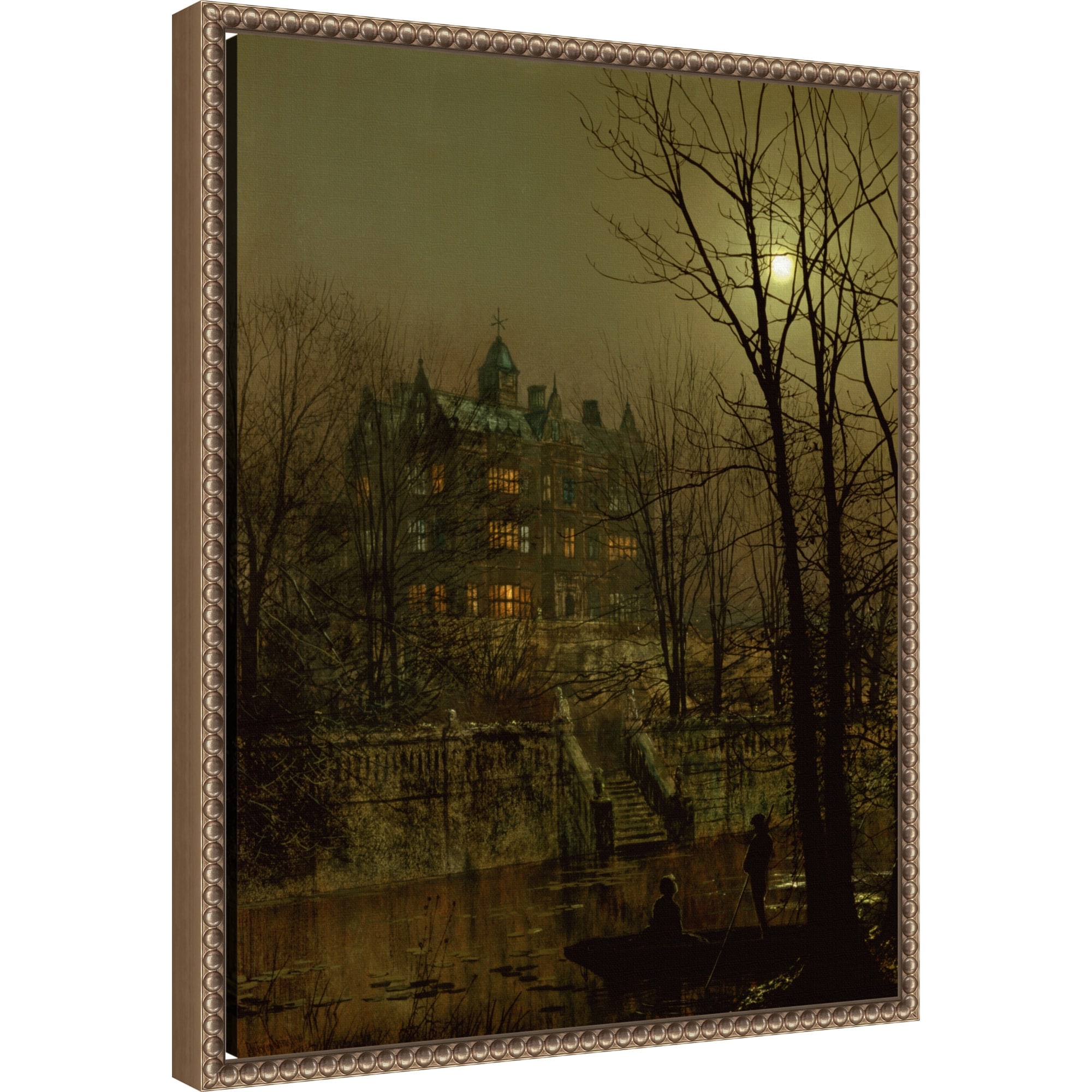 Haunted Old Hall Halloween by John Atkinson Grimshaw Framed Canvas Wall Art Print