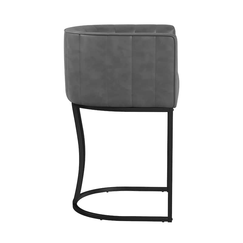 LUE BONA Modern 26.in Barstool Upholstered/PU Leather Counter Height Stool Low Back Barrel Bar Stool with Metal Frame