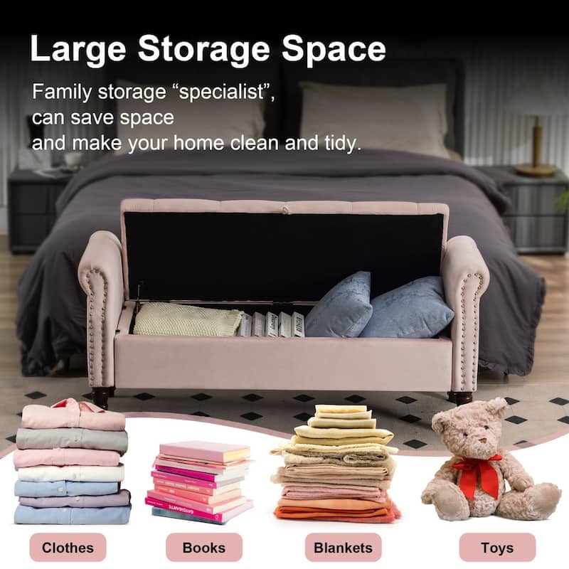 HOMYKA Storage Ottoman Bench with Rolled Arm
