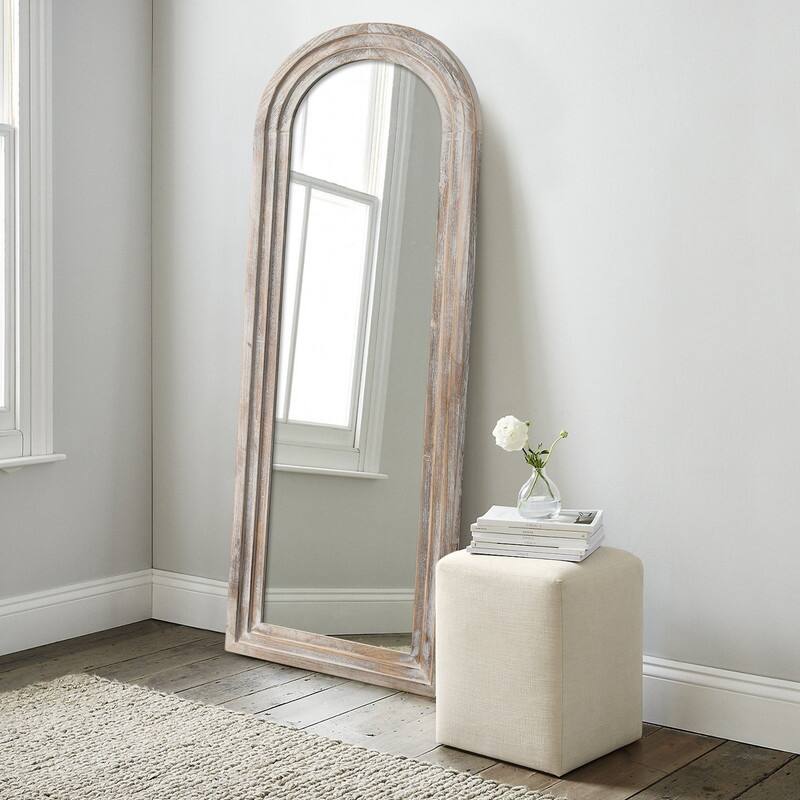 Classic Arched Solid Wood Framed Full Length Mirror - 64"x21" - Weathered White