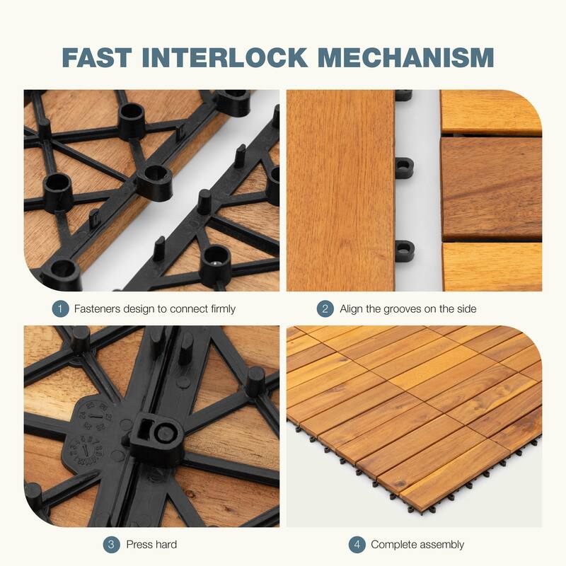 27pcs Acacia Wood Interlocking Flooring Tiles Waterproof Flooring for Outdoor & Indoor Patio, Balcony, Garden, Poolside