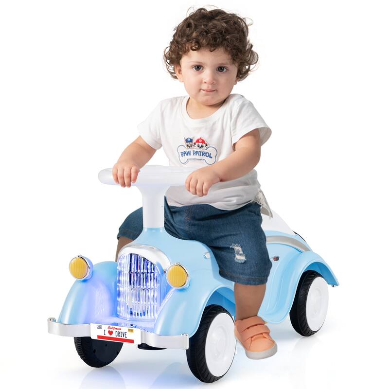 Gymax Kids Ride on Push Car w/ Steering Wheel Horn & Light Under Seat - Blue
