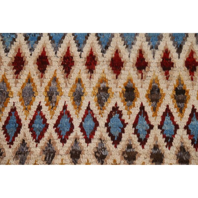 Hand Knotted Oriental 100% Wool Carpet Modern Tribal Red Moroccan Area Rug - 10' 3'' X 6' 7''