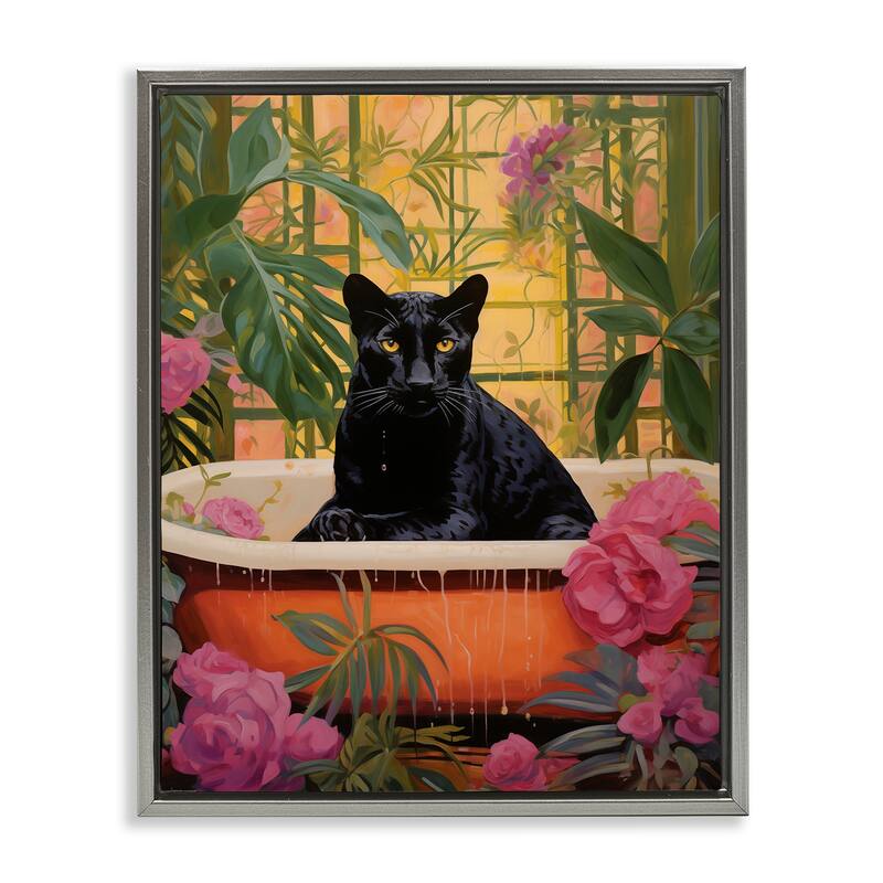 Stupell Lush Tropics Panther Bath Framed Floater Canvas Wall Art Design By Heidi Kuntz - 17 x 21 - Grey
