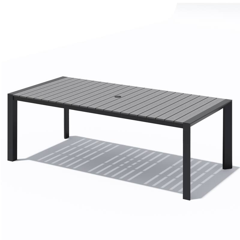 Outdoor All-Weather Aluminum Patio Rectangular Dining Table with Umbrella Hole