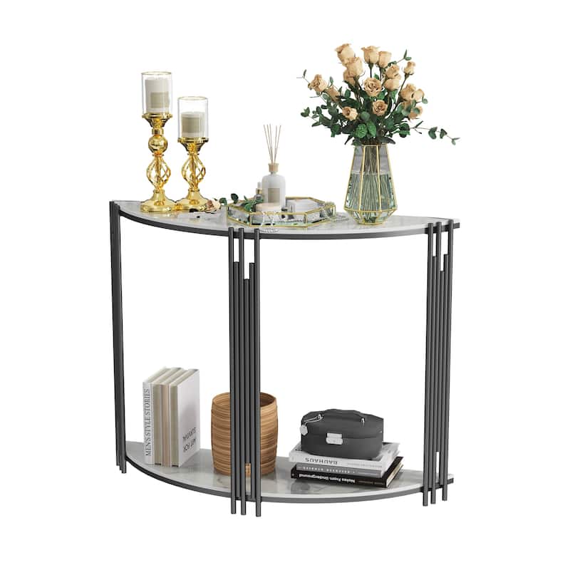 40 Inch Half Moon Console Table Sintered Stone-top Table for Entryway - 39.4x30.7 inch