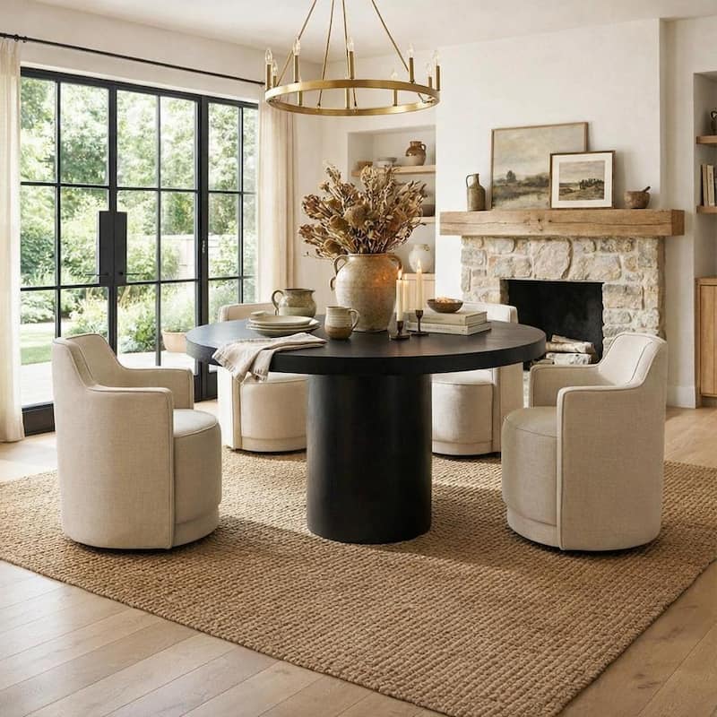 19" Upholstered Swivel Dining Chair(Set of 4) - Beige