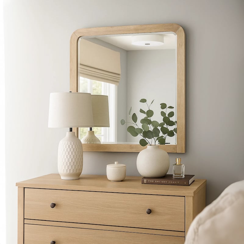 Rexa Dresser Mirror, Beveled Glass, Natural Brown Solid Wood, 36x42 - Natural Brown