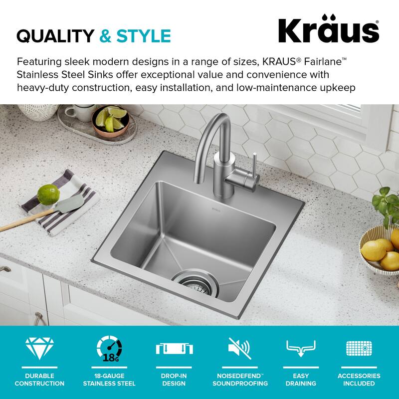 KRAUS Fairlane Drop In Top Mount 18 Gauge Stainless Steel Kitchen Sink