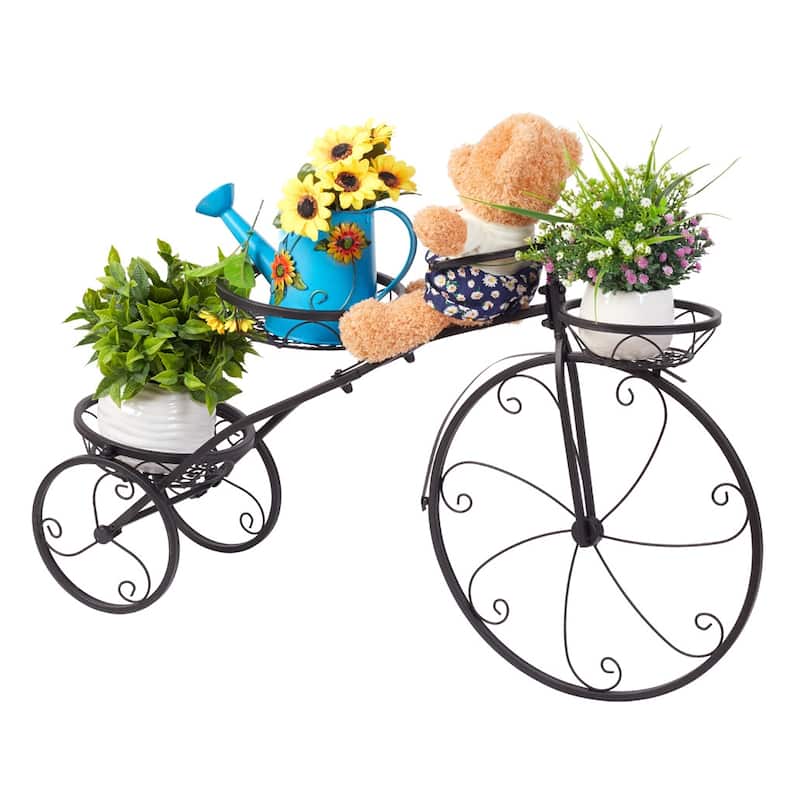 Tricycle Iron Planter Stand 3 Potted Metal Bicycle Shape Plant Flower Pot Rack