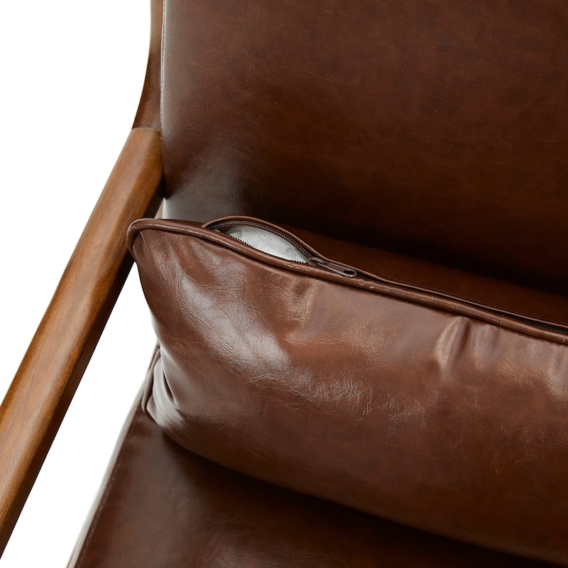 Glitzhome 30.75"H Mid-Century Modern PU Leather Armchair Accent Chair with Pillow - 25.75"W x 33.75"D x 30.75"H