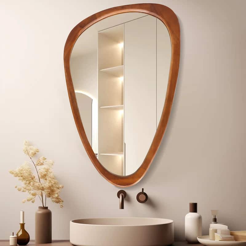 Irregular Mirror Asymmetrical Wood Wall Mirror - 20X30 - Light Brown
